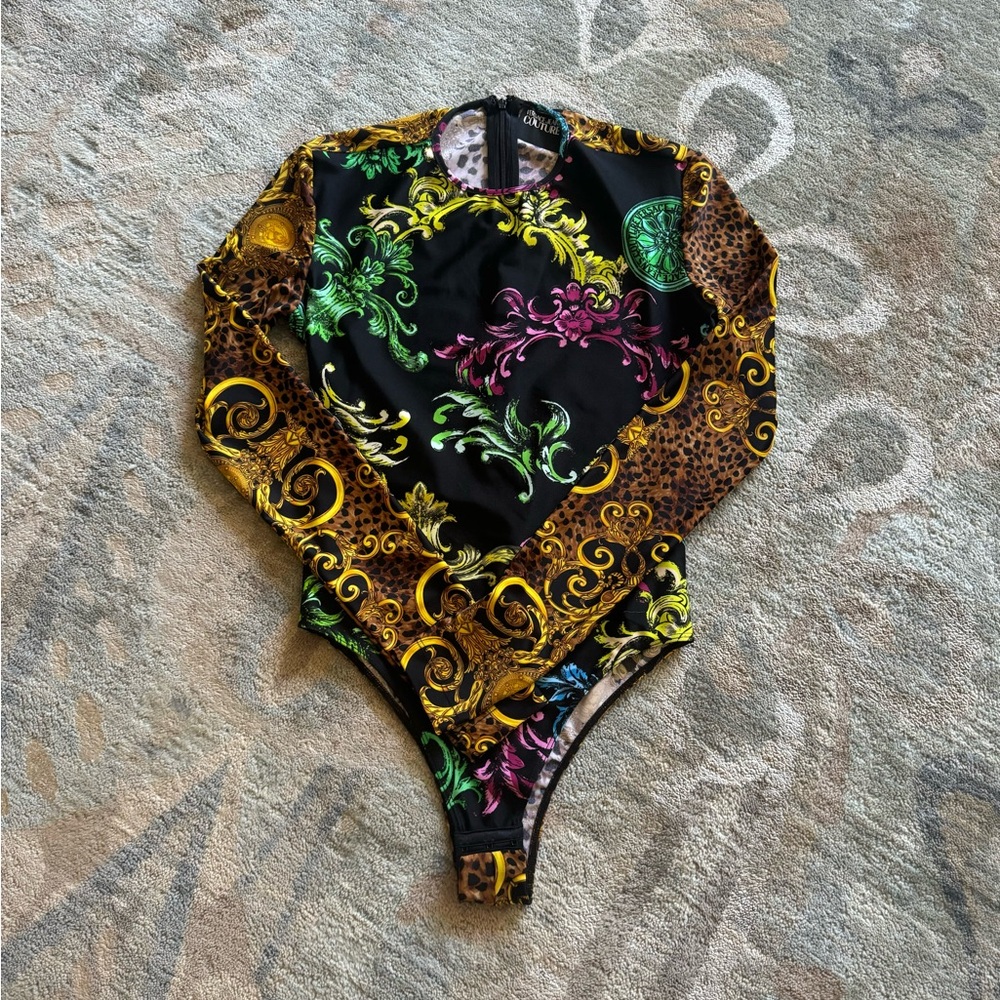 Versace jeans Couture Baroque Print Bodysuit in size 42. EUC.